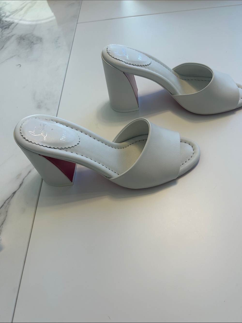 Christian Louboutin White Slide Mules with Signature Red Sole - Picture 2 of 5